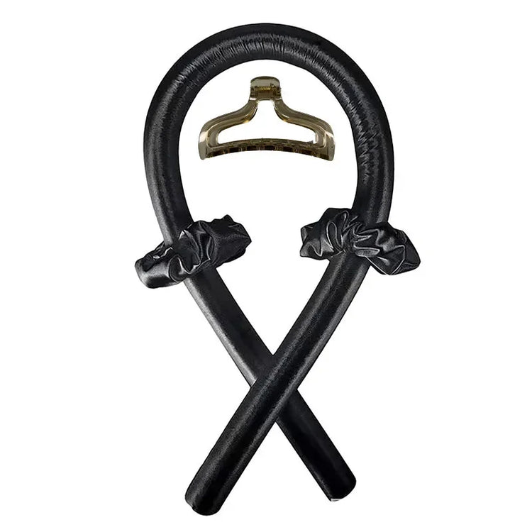 Black with Clip Color Heatless Curling Headband Set – Soft Foam No-Heat Rollers