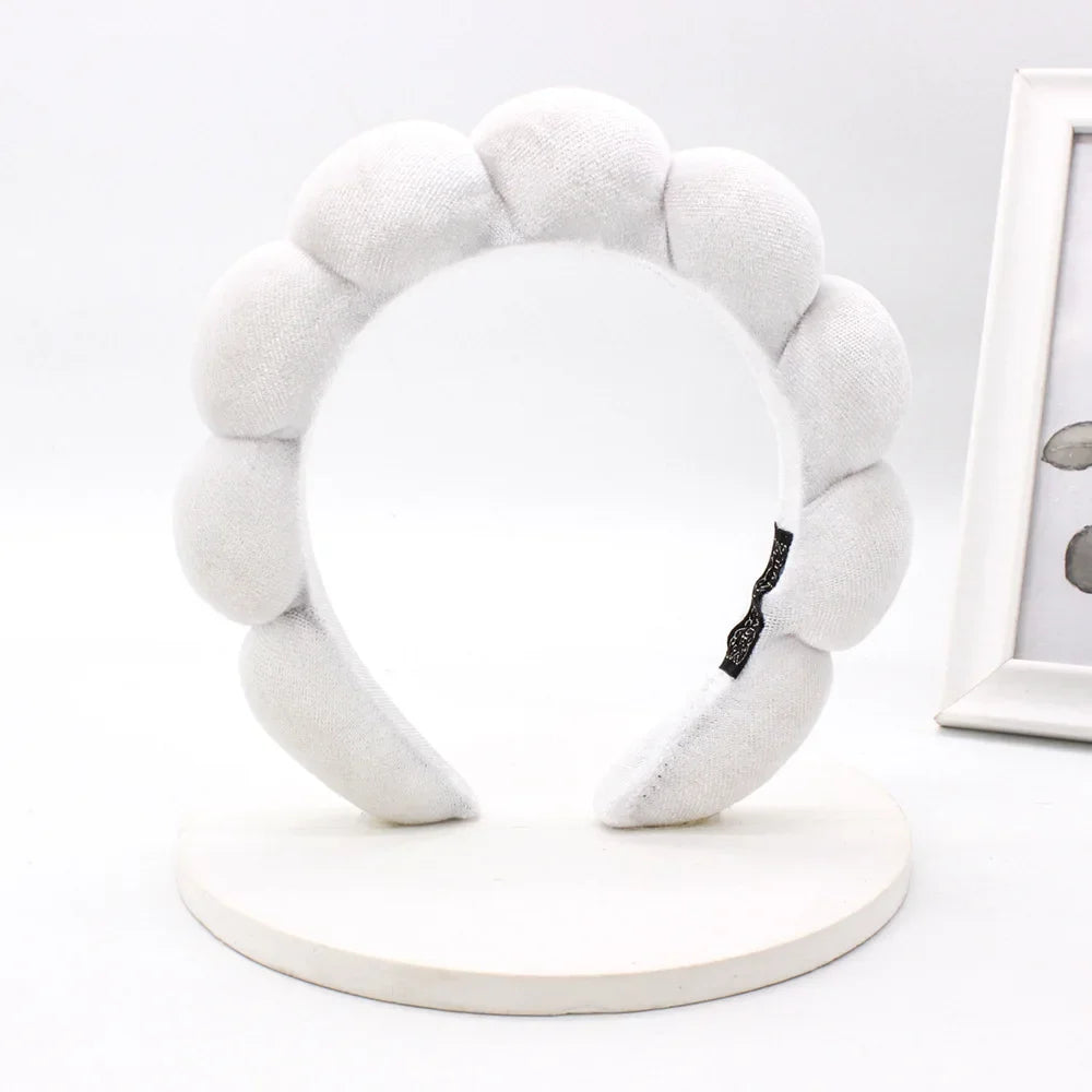WHITE Color Velvet Spa Headband For Face Washing And Skincare