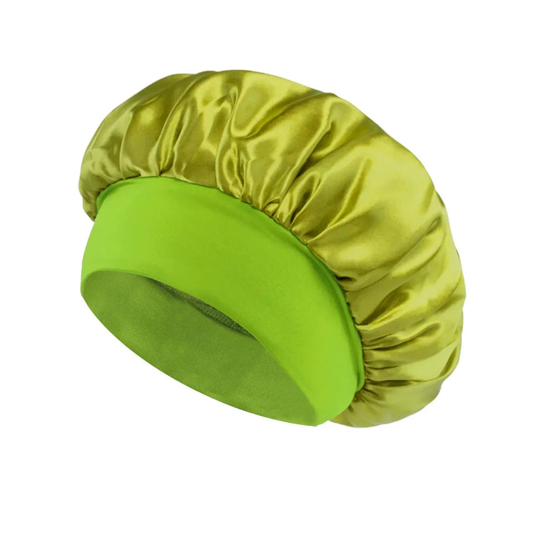 grass green Color Women’s Satin Sleep Bonnet – Wide Brim, Soft Elastic Band