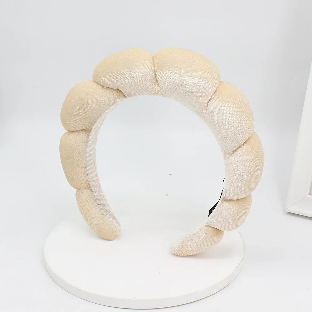 Champagne Color Velvet Spa Headband For Face Washing And Skincare