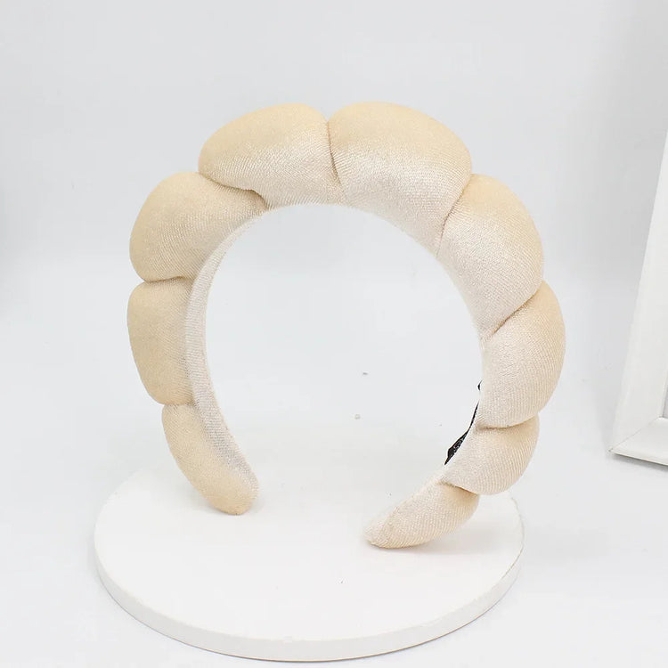 Champagne Color Velvet Spa Headband For Face Washing And Skincare