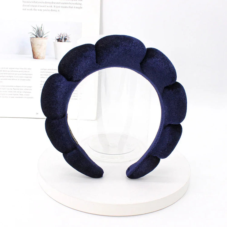 Navy Blue Color Velvet Spa Headband For Face Washing And Skincare