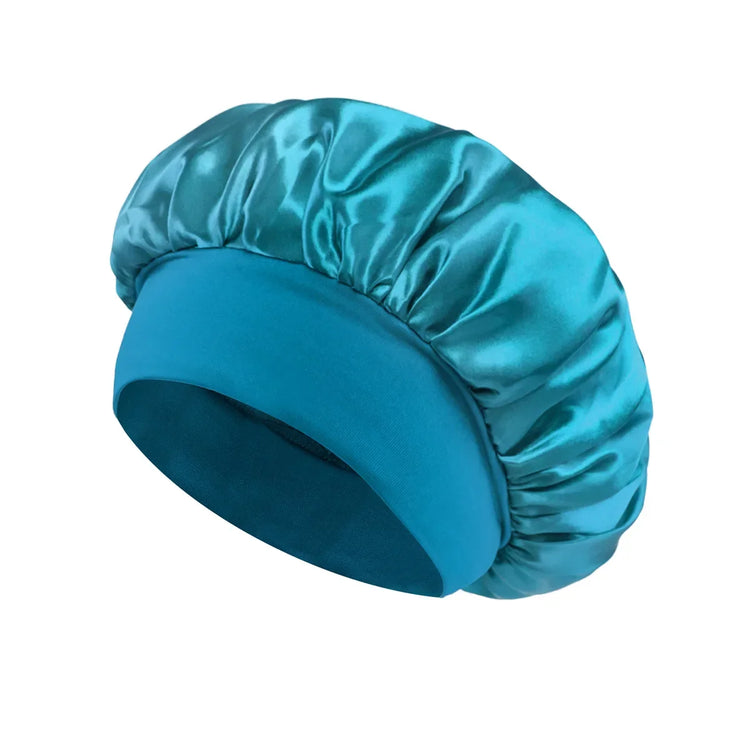 light blue Color Women’s Satin Sleep Bonnet – Wide Brim, Soft Elastic Band