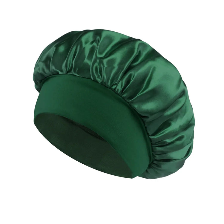 dark green Color Women’s Satin Sleep Bonnet – Wide Brim, Soft Elastic Band