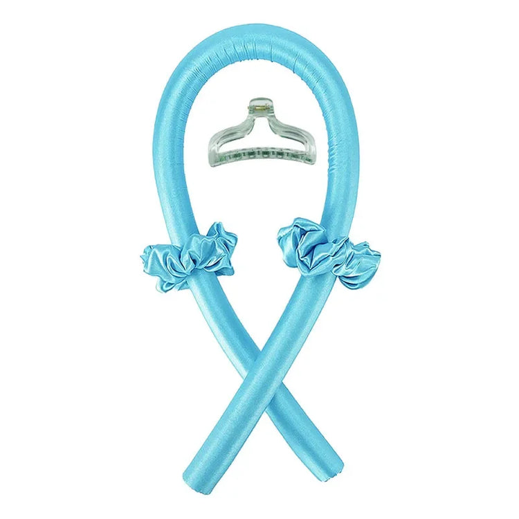 Blue with Clip Color Heatless Curling Headband Set – Soft Foam No-Heat Rollers