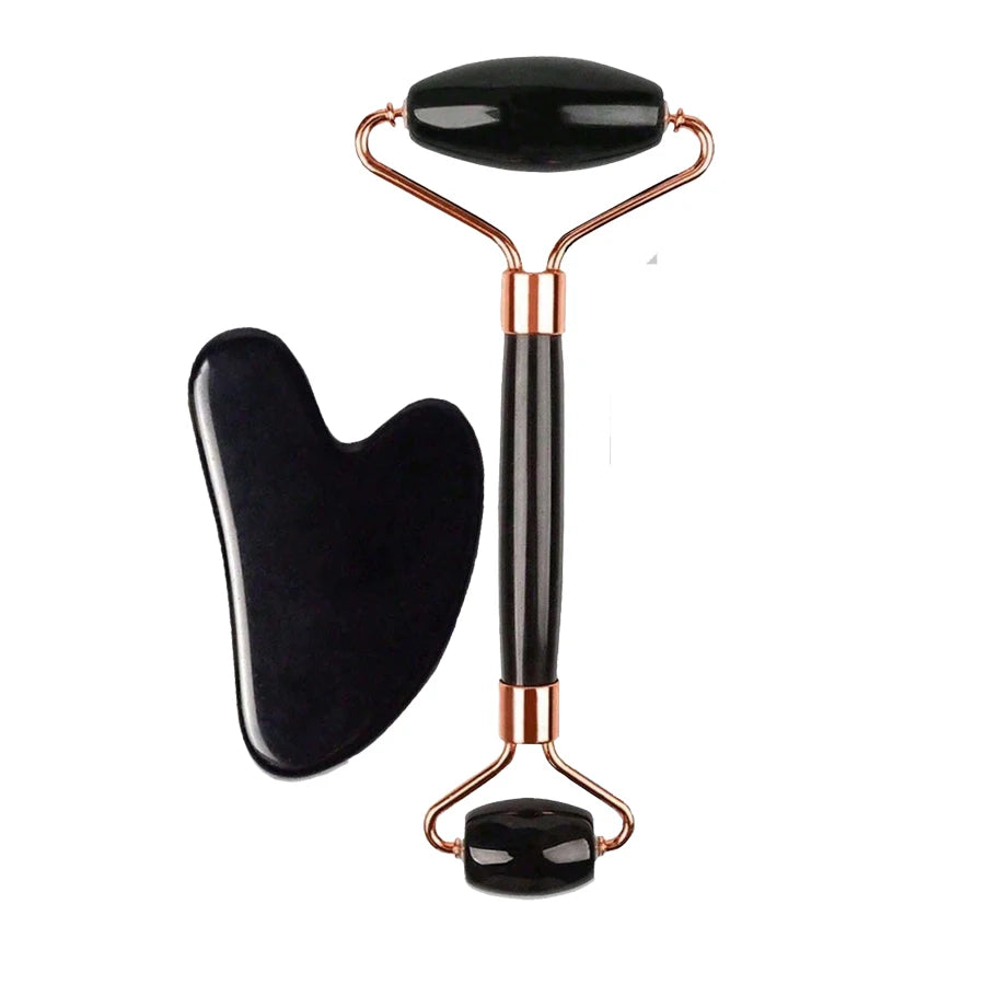 2pcs set-Black Color Silicone Ice Face Roller Set With Gua Sha Massage Tools