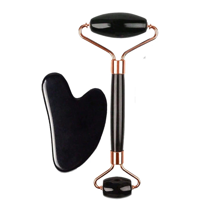 2pcs set-Black Color Silicone Ice Face Roller Set With Gua Sha Massage Tools