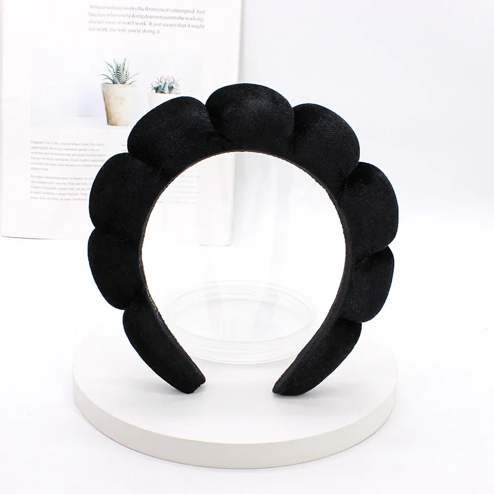 black Color Velvet Spa Headband For Face Washing And Skincare