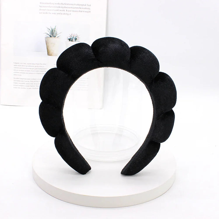 black Color Velvet Spa Headband For Face Washing And Skincare
