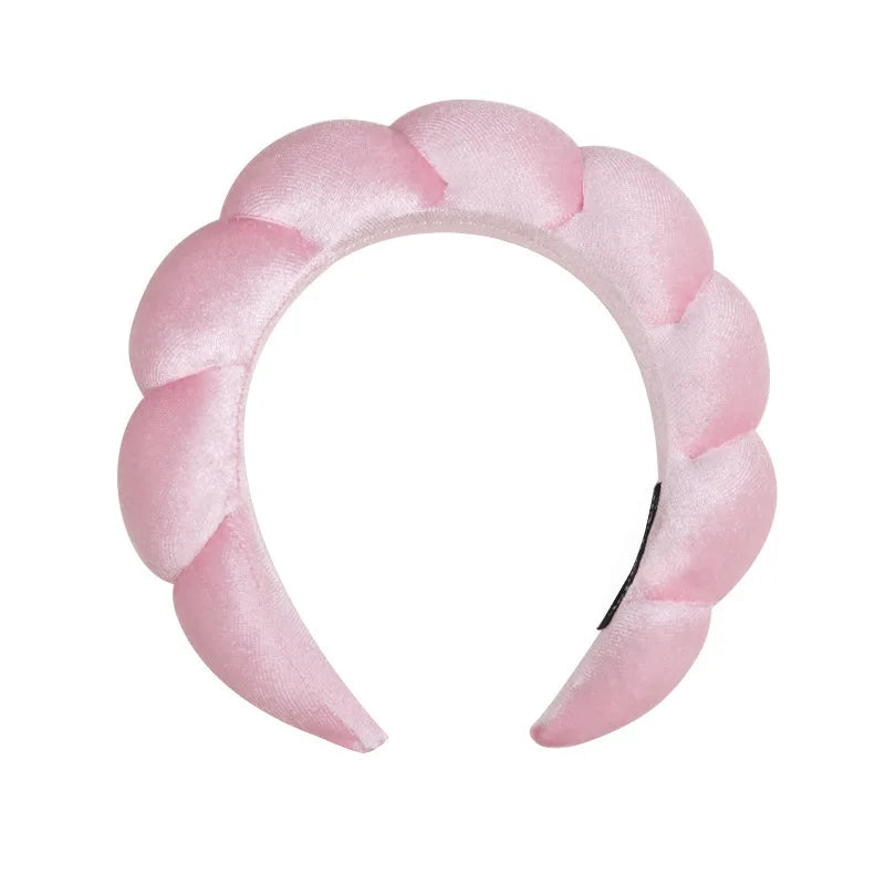 Pink Color Velvet Spa Headband For Face Washing And Skincare