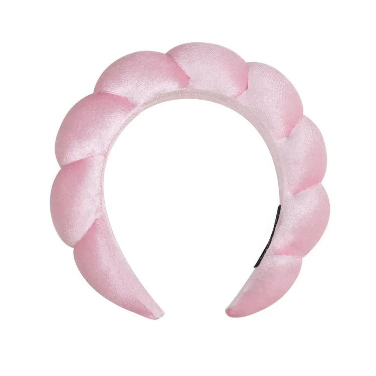 Pink Color Velvet Spa Headband For Face Washing And Skincare