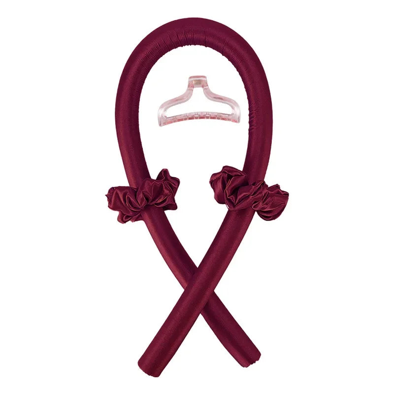 Wine Red with Clip Color Heatless Curling Headband Set – Soft Foam No-Heat Rollers