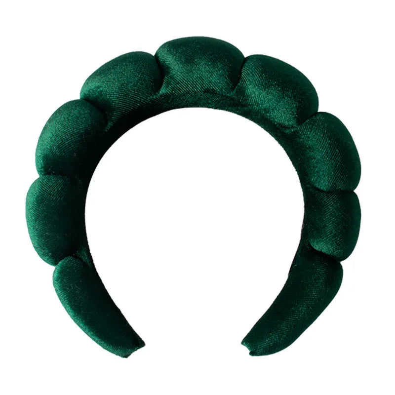 Dark Green Color Velvet Spa Headband For Face Washing And Skincare
