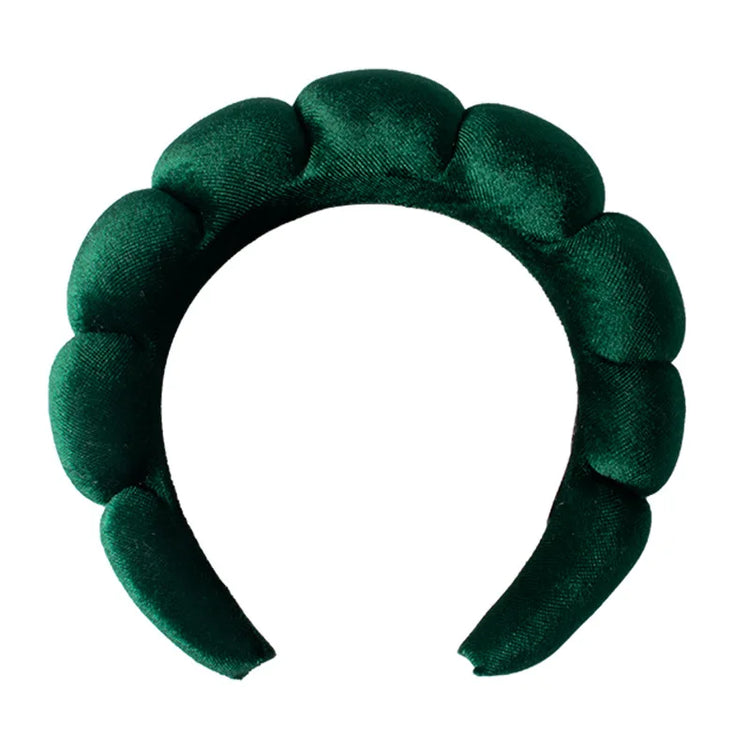 Dark Green Color Velvet Spa Headband For Face Washing And Skincare