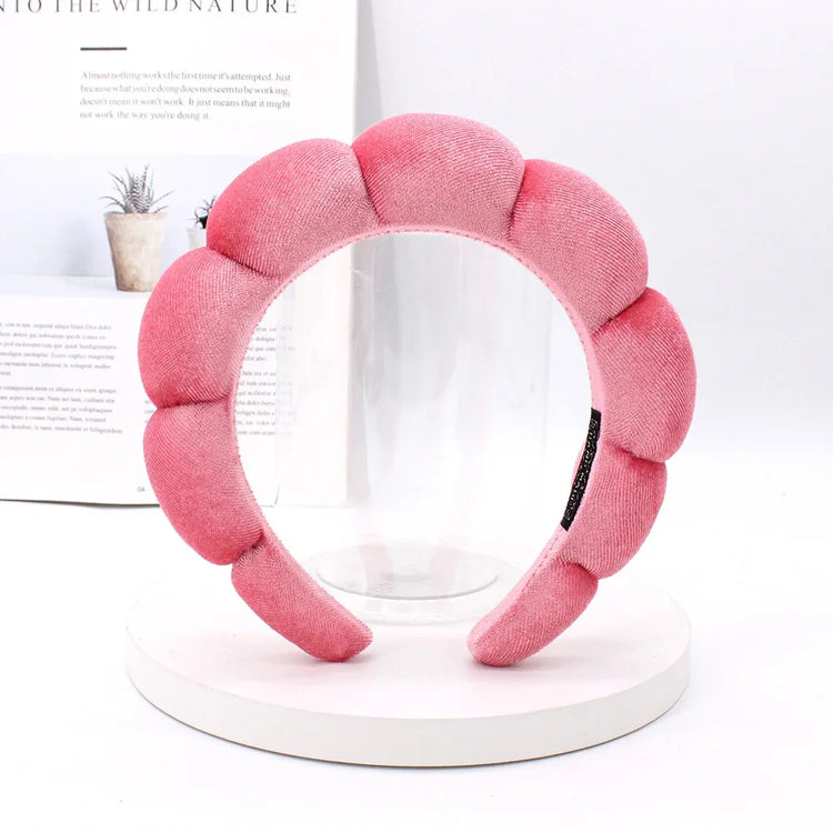Watermelon red Color Velvet Spa Headband For Face Washing And Skincare