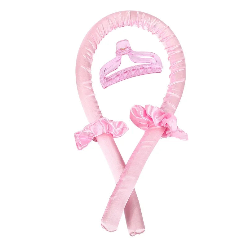 Pink with Clip Color Heatless Curling Headband Set – Soft Foam No-Heat Rollers