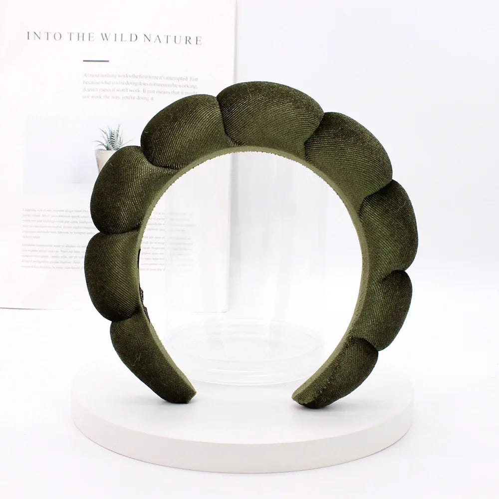 army green Color Velvet Spa Headband For Face Washing And Skincare