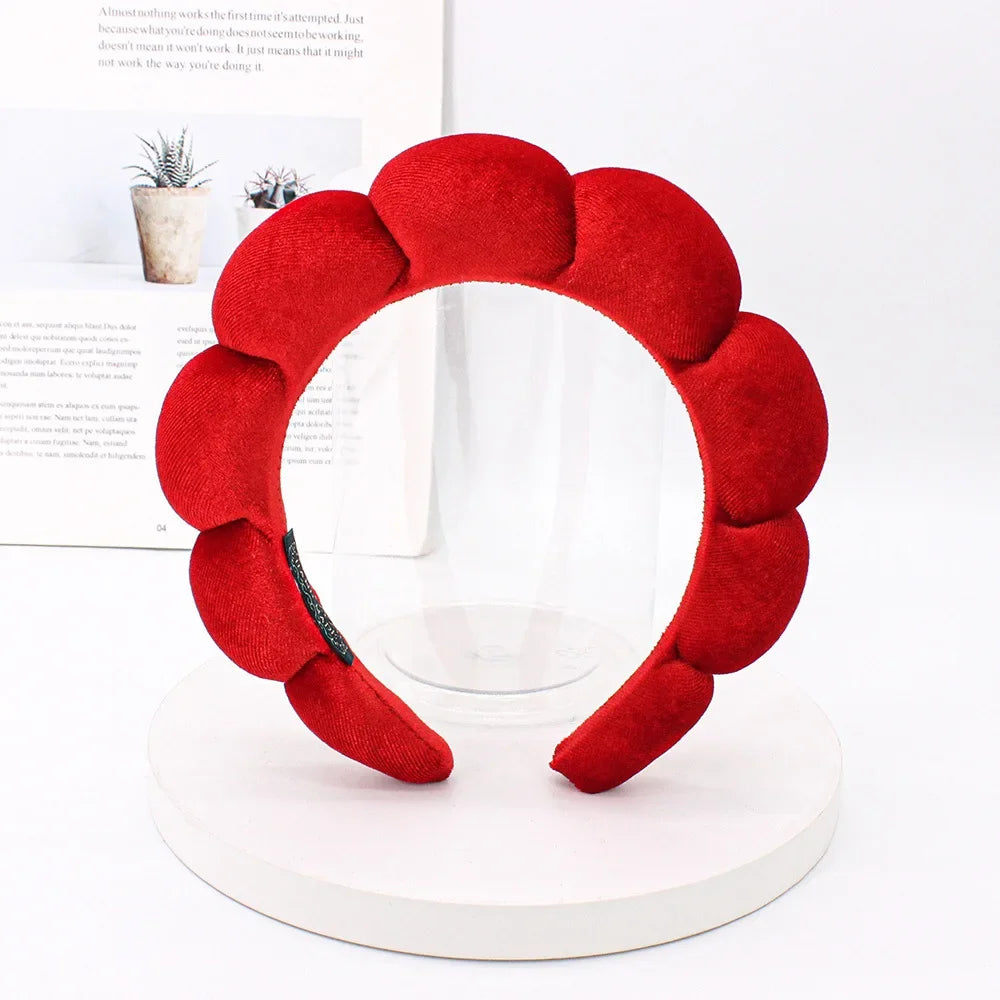 Red Color Velvet Spa Headband For Face Washing And Skincare