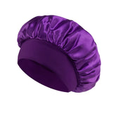 purple Color Women’s Satin Sleep Bonnet – Wide Brim, Soft Elastic Band