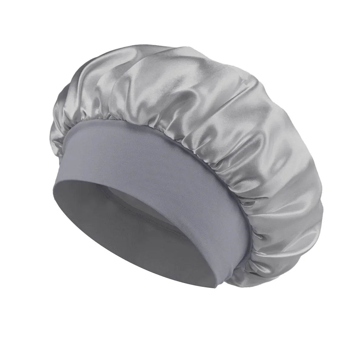 gray Color Women’s Satin Sleep Bonnet – Wide Brim, Soft Elastic Band
