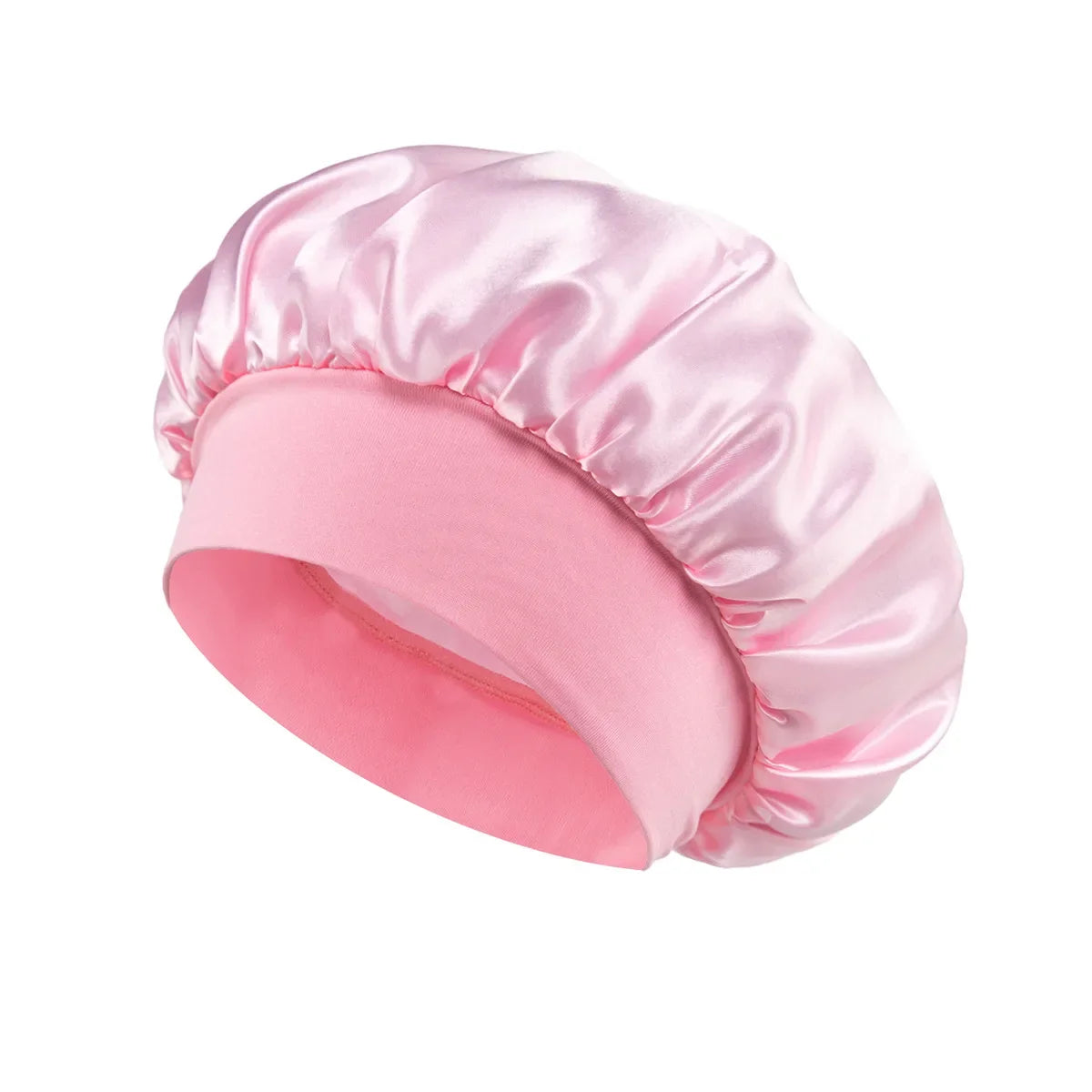 pink Color Women’s Satin Sleep Bonnet – Wide Brim, Soft Elastic Band