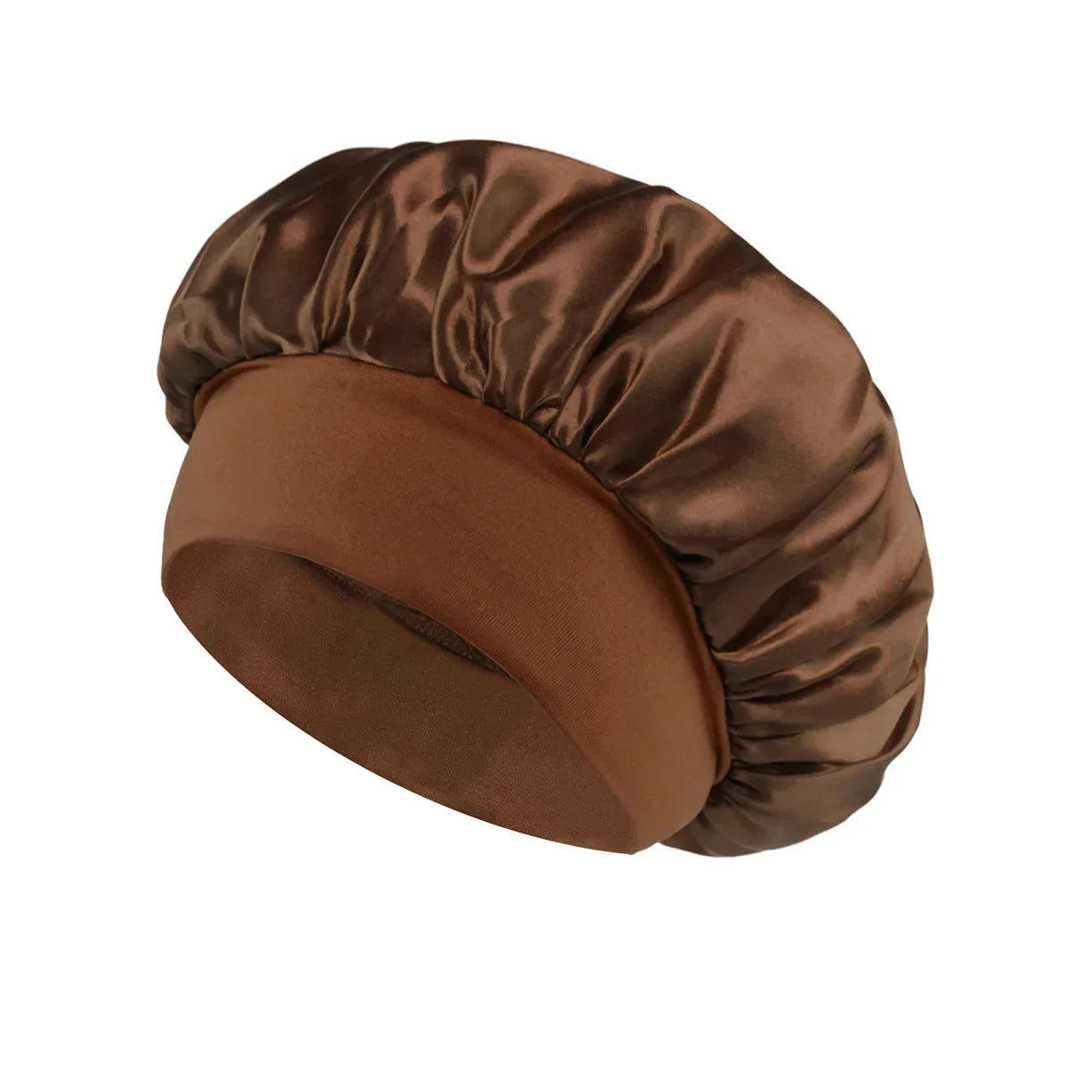 coffee Color Women’s Satin Sleep Bonnet – Wide Brim, Soft Elastic Band