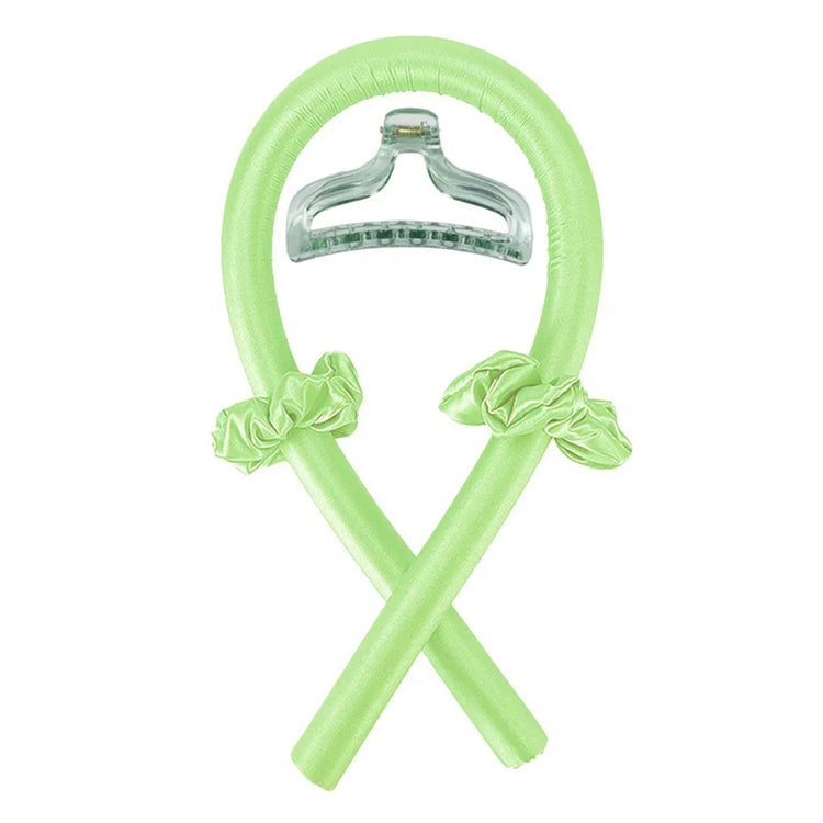Shiny Green with Cli Color Heatless Curling Headband Set – Soft Foam No-Heat Rollers