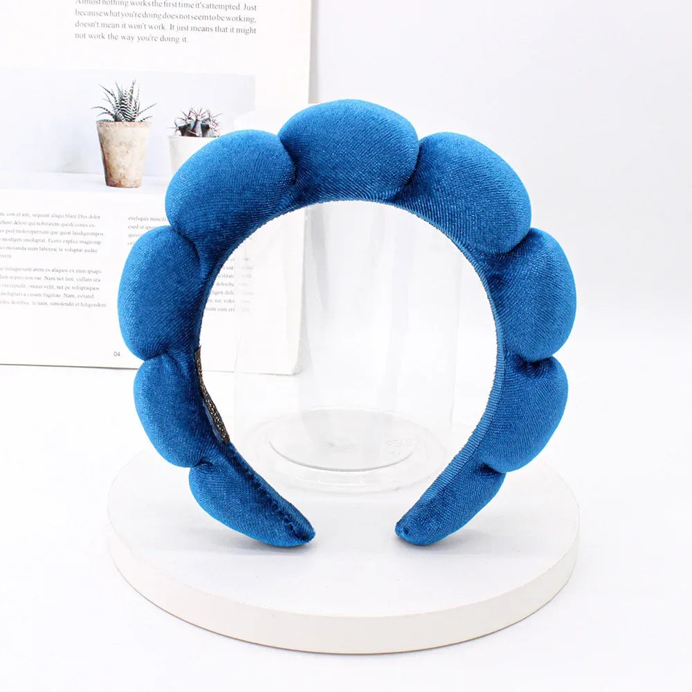 ROYAL BLUE Color Velvet Spa Headband For Face Washing And Skincare