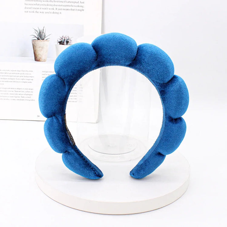 ROYAL BLUE Color Velvet Spa Headband For Face Washing And Skincare