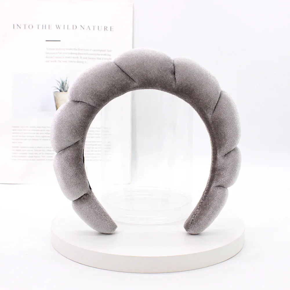 GRAY Color Velvet Spa Headband For Face Washing And Skincare