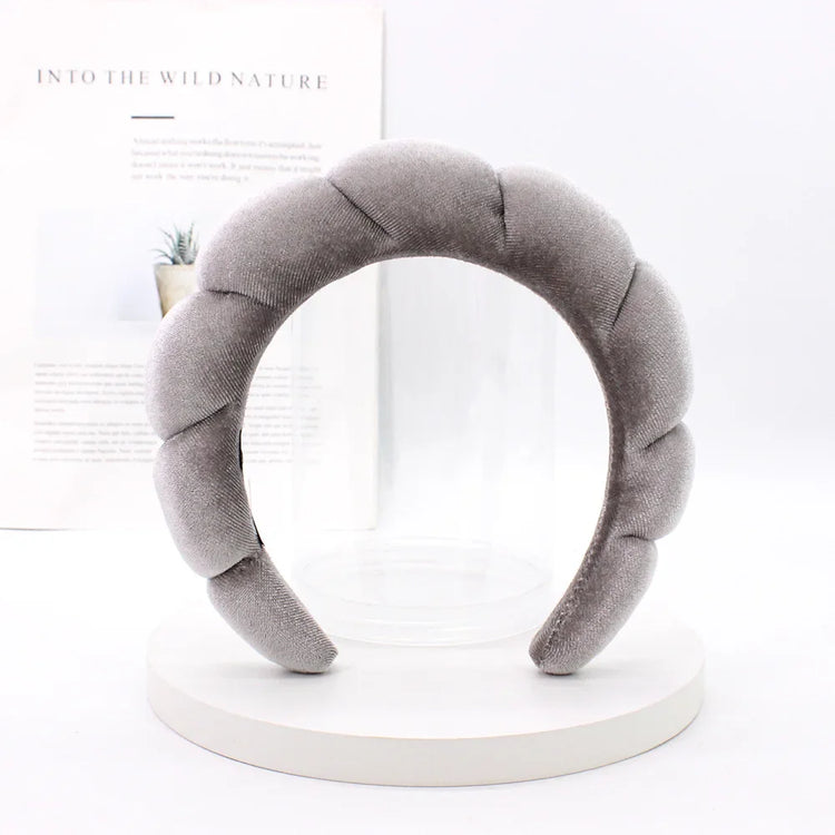 GRAY Color Velvet Spa Headband For Face Washing And Skincare