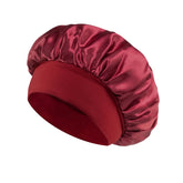 wine Color Women’s Satin Sleep Bonnet – Wide Brim, Soft Elastic Band