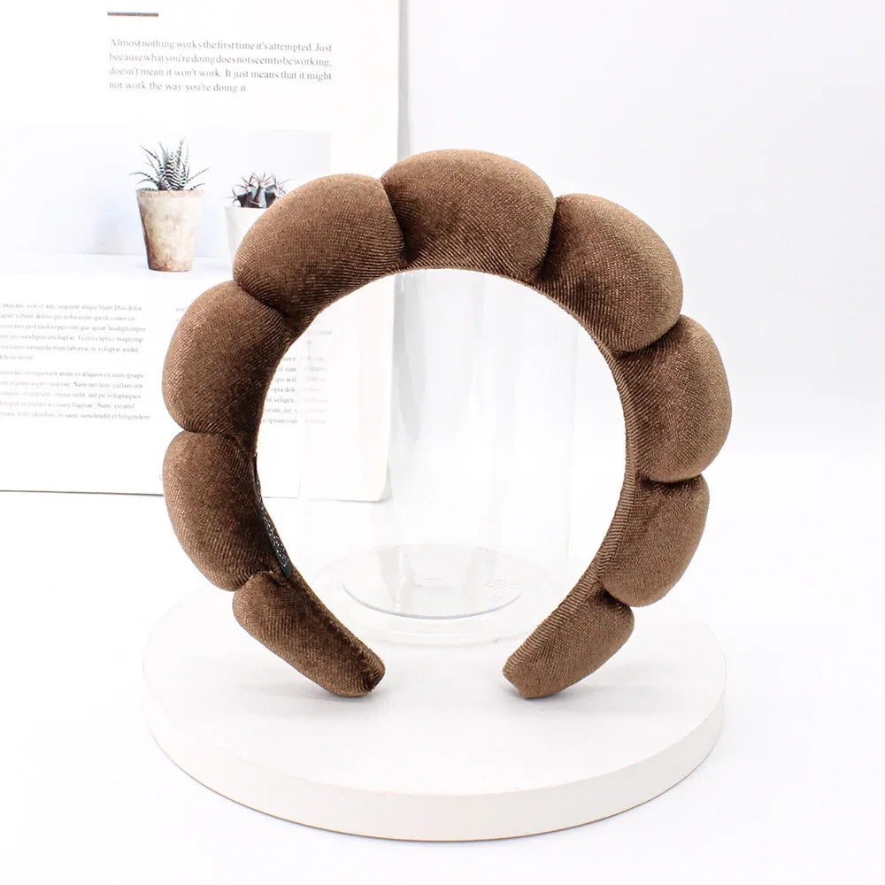 Coffee Color Velvet Spa Headband For Face Washing And Skincare