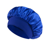 royal blue Color Women’s Satin Sleep Bonnet – Wide Brim, Soft Elastic Band