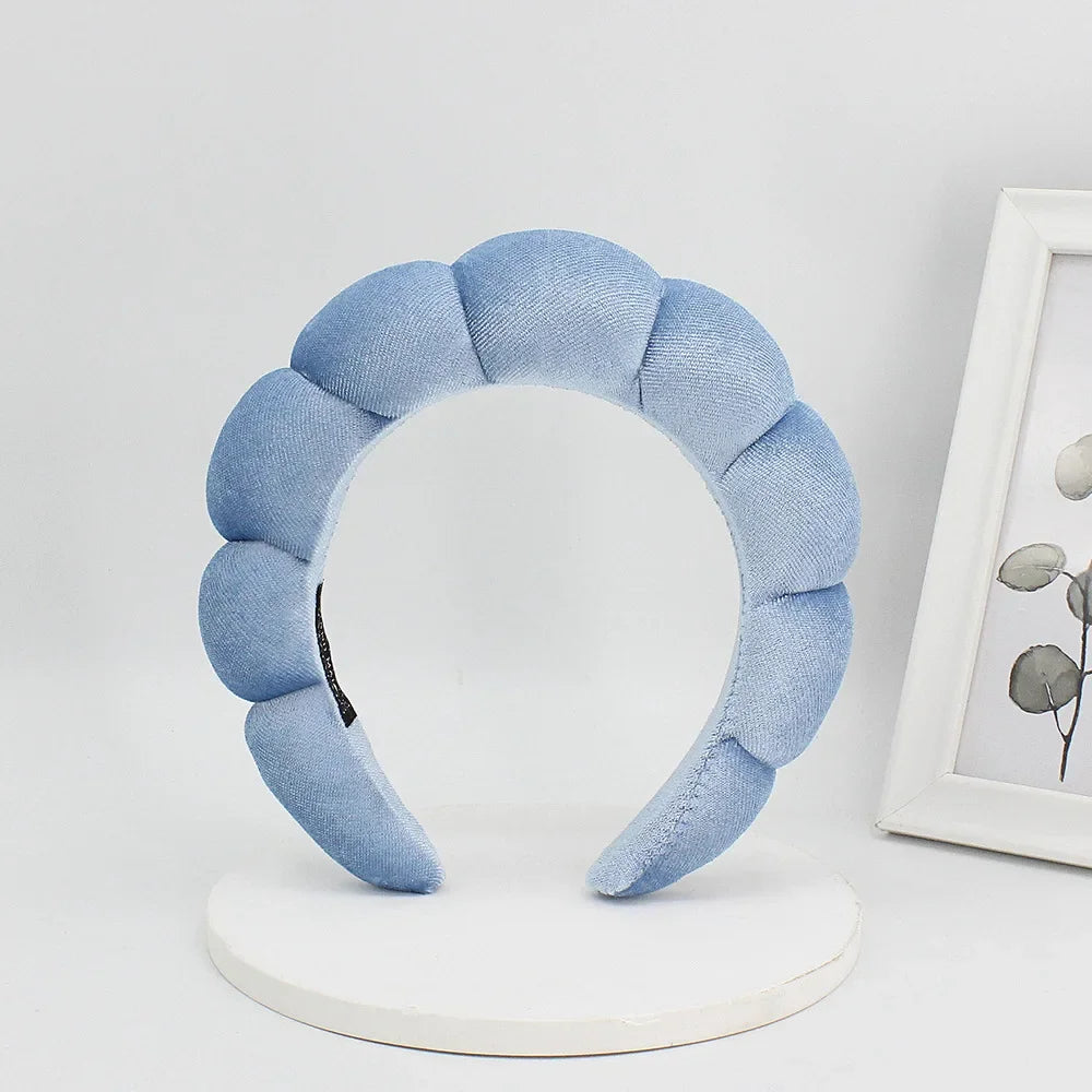 LIGHT BLUE Color Velvet Spa Headband For Face Washing And Skincare